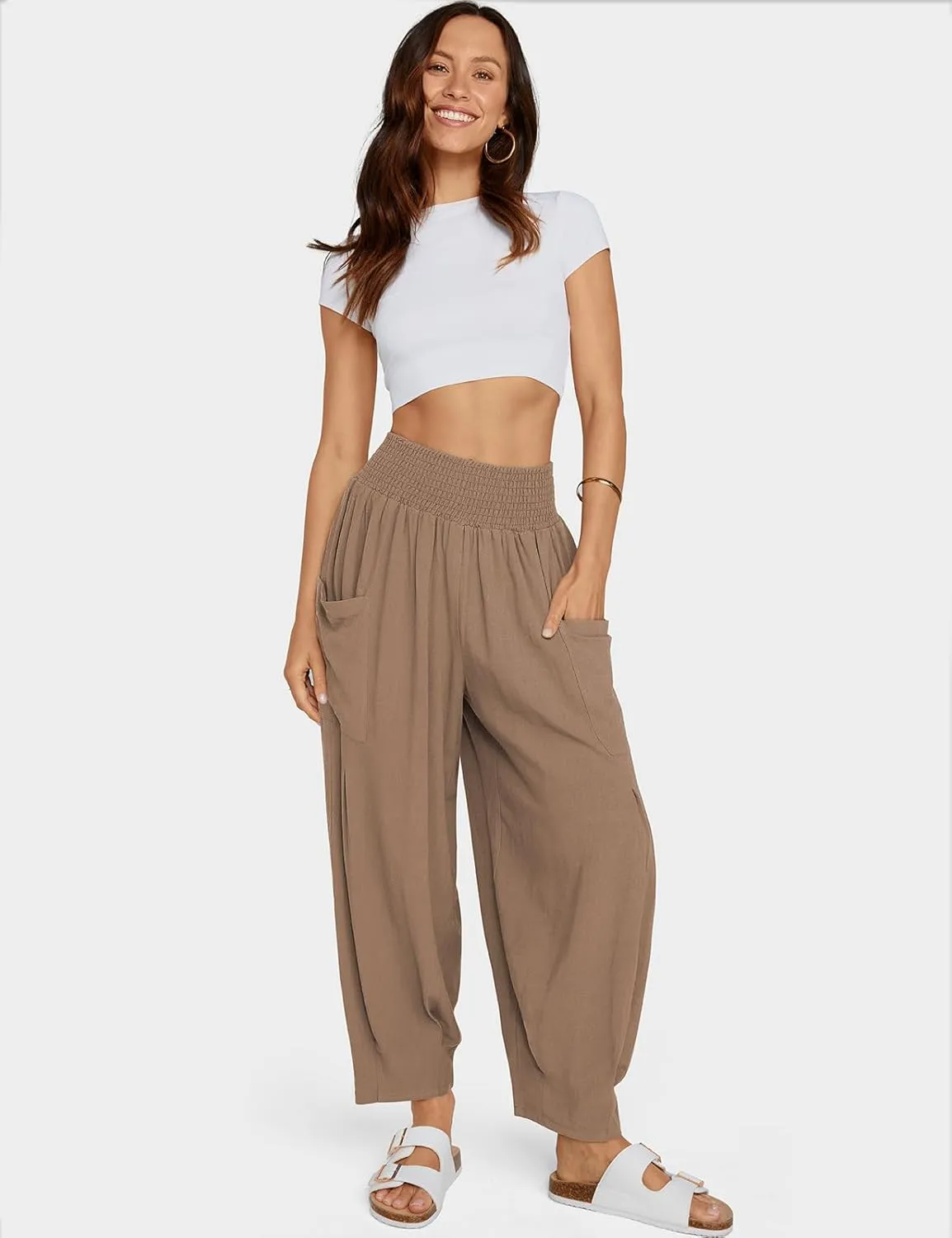 TARSE Women Linen Boho Pants Summer Casual Loose High Waist Cargo Lounge Harem Pant 2025 Beach Travel Vacation Outfits