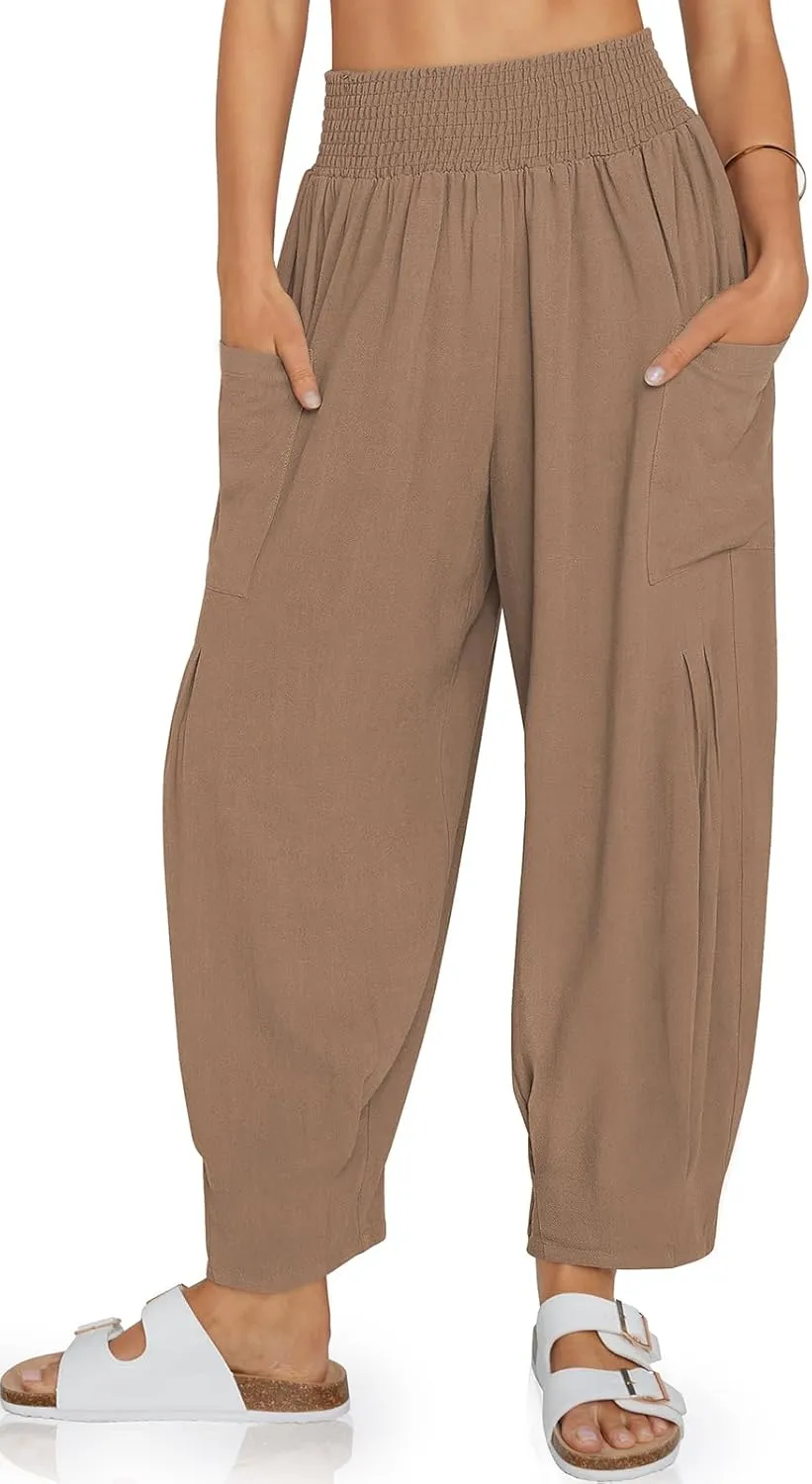 TARSE Women Linen Boho Pants Summer Casual Loose High Waist Cargo Lounge Harem Pant 2025 Beach Travel Vacation Outfits