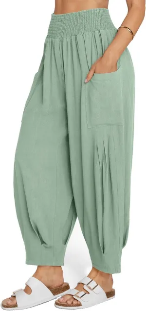 TARSE Women Linen Boho Pants Summer Casual Loose High Waist Cargo Lounge Harem Pant 2025 Beach Travel Vacation Outfits