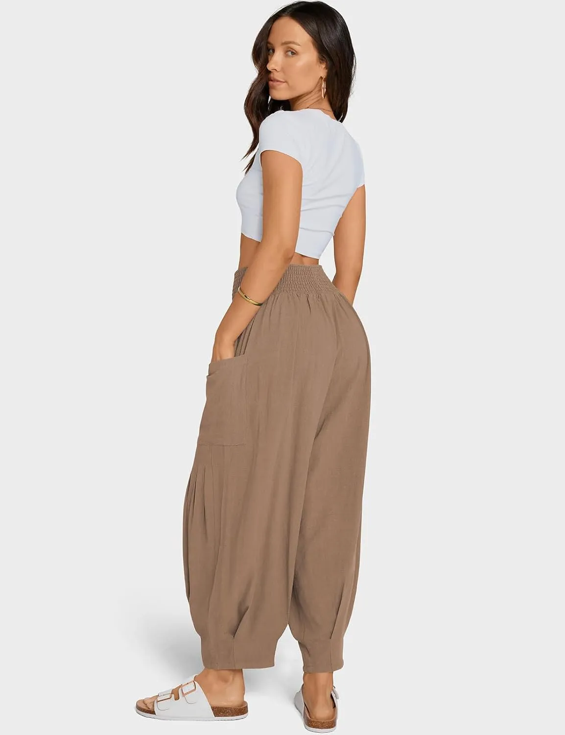 TARSE Women Linen Boho Pants Summer Casual Loose High Waist Cargo Lounge Harem Pant 2025 Beach Travel Vacation Outfits