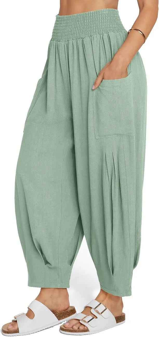 TARSE Women Linen Boho Pants Summer Casual Loose High Waist Cargo Lounge Harem Pant 2025 Beach Travel Vacation Outfits