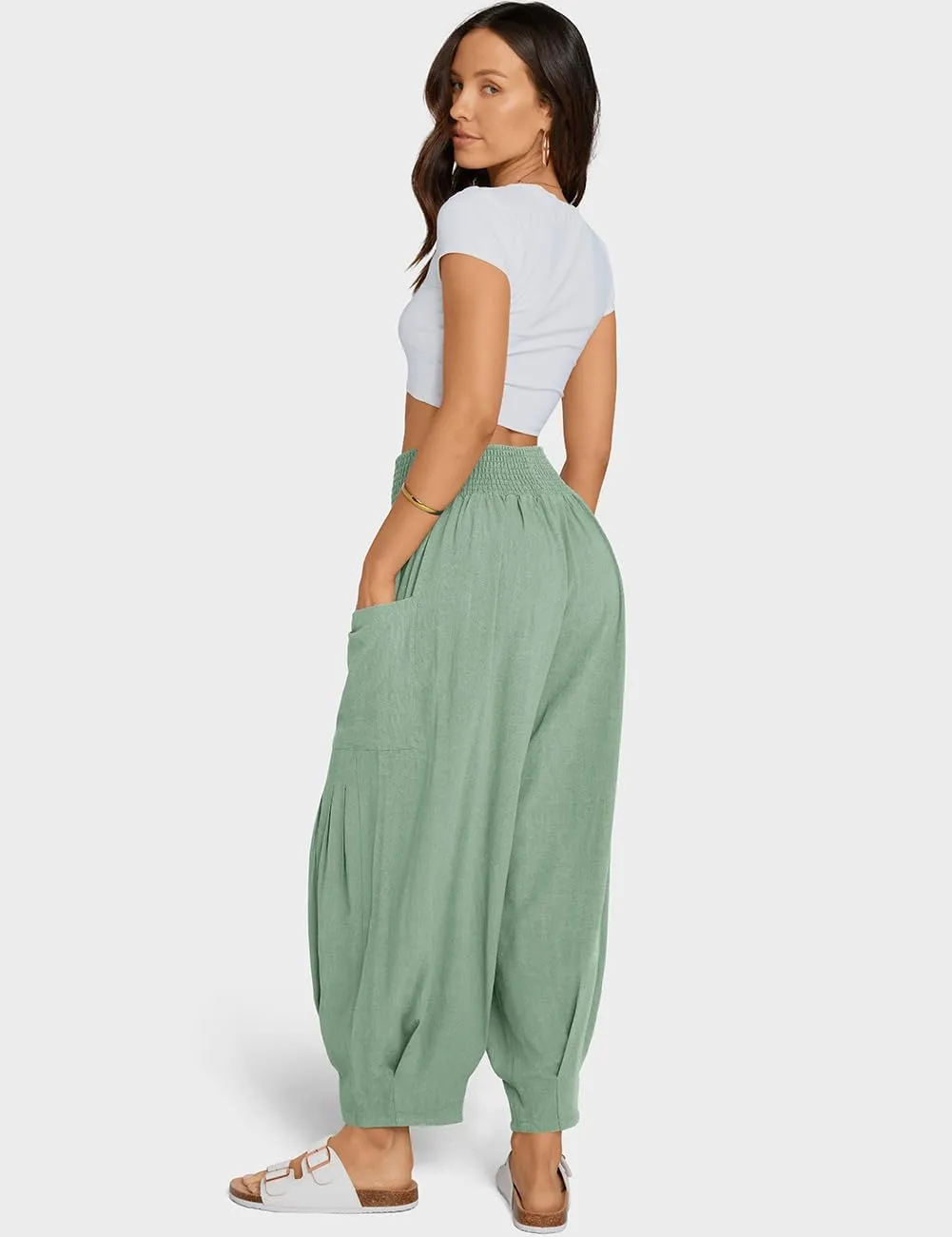 TARSE Women Linen Boho Pants Summer Casual Loose High Waist Cargo Lounge Harem Pant 2025 Beach Travel Vacation Outfits