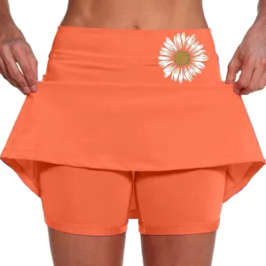 Tennis Skirt for Women High Waisted Lightweight 2 in 1 Casual Skorts Floral Print Tummy Control Comforts Baggy Skirts