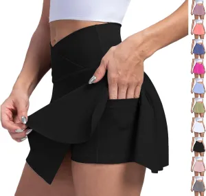 Tennis Skirts for Women with Shorts Underneath Cute Athletic Skirts with Pockets Slit High Waisted Golf Skirt