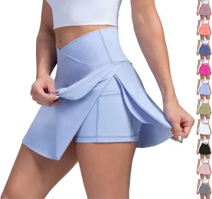 Tennis Skirts for Women with Shorts Underneath Cute Athletic Skirts with Pockets Slit High Waisted Golf Skirt