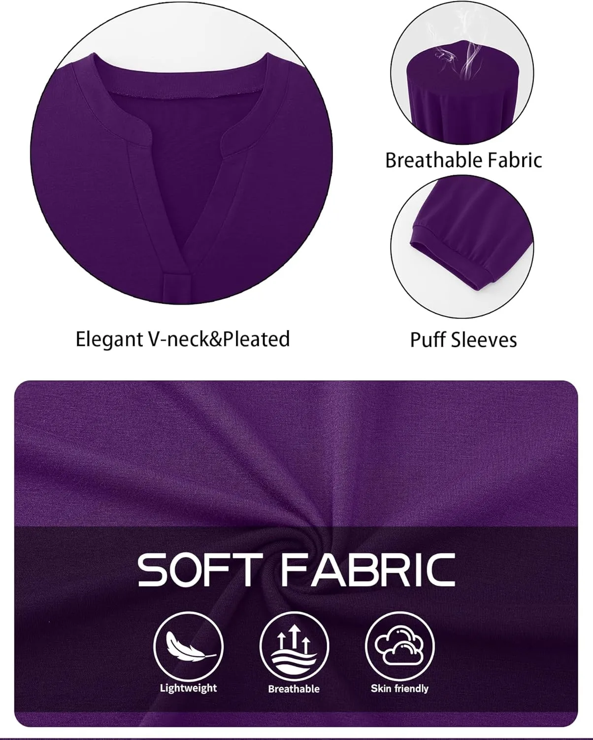TFSDOD Plus Size Tops for Women 3/4 Length Puff Sleeve Tops V Neck T Shirts Spring Summer Tunics Tops Fashion 2025 XL-5XL