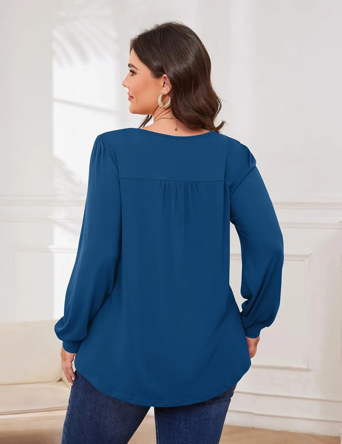 TFSDOD Plus Size Tops for Women Long Sleeve V Neck Shirts Dressy Casual Blouse Loose Fit Basic Tee Tshirt(1X-5X)