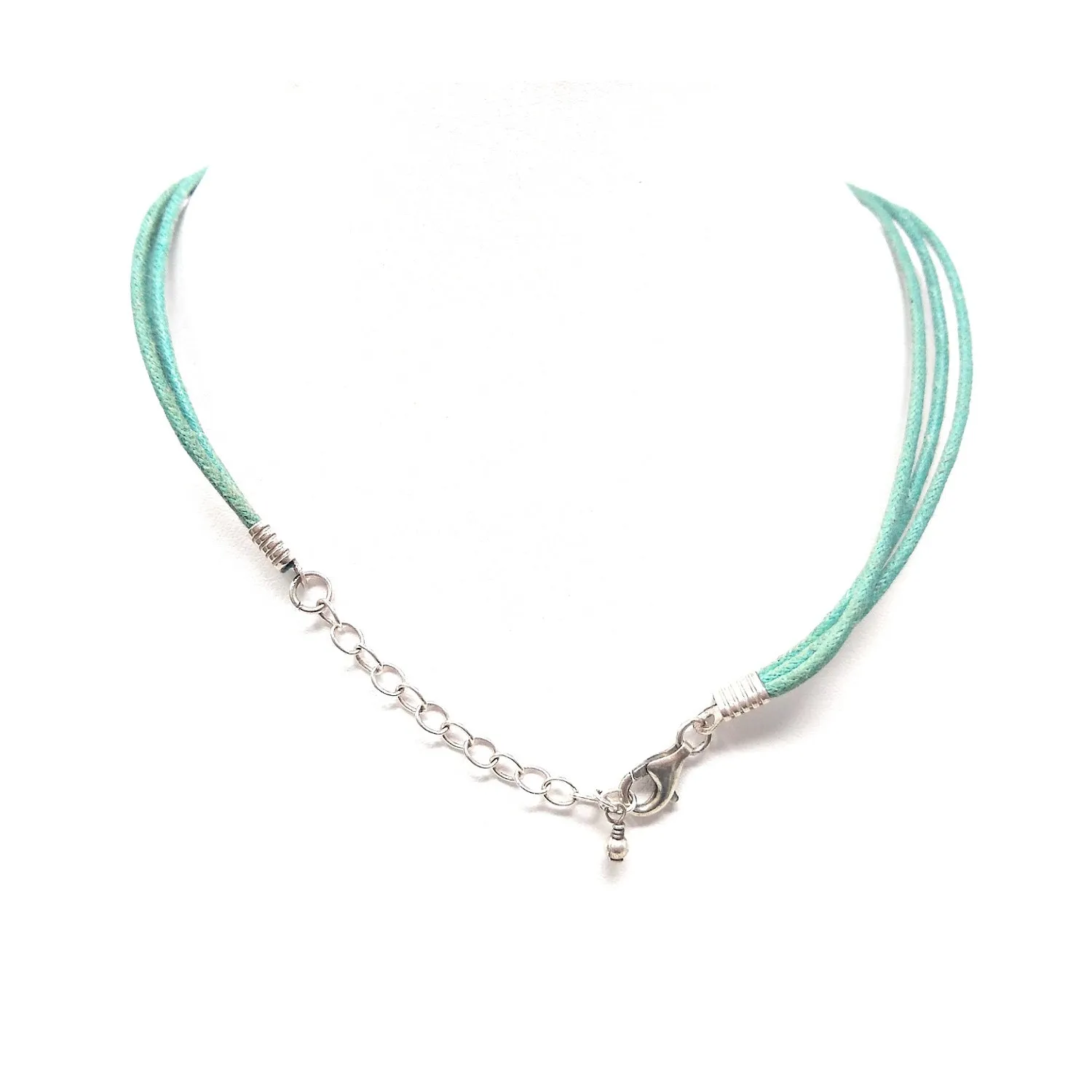 Thailand Seafoam Suede and Mother of Pearl Floral and Turquoise Necklace