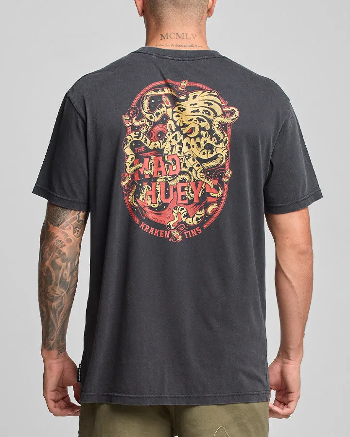 The Mad Hueys Kraken Tins Tee - Washed Black