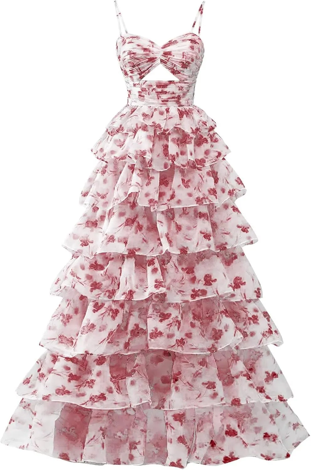 Tiered Chiffon Prom Dress Long Spaghetti Strap Sweetheart A Line Ruffle Formal Evening Ball Gowns for Women