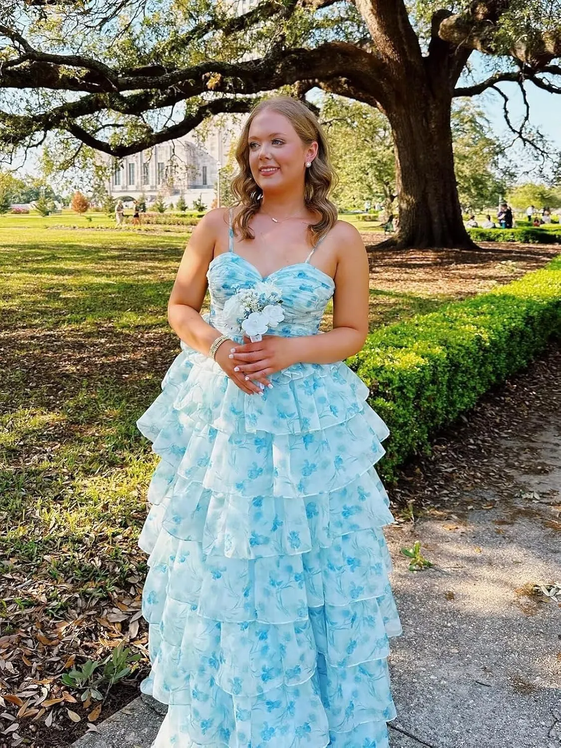 Tiered Chiffon Prom Dress Long Spaghetti Strap Sweetheart A Line Ruffle Formal Evening Ball Gowns for Women