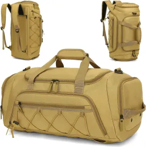 Travel Duffle Bag Backpack for Men 40L Medium Sports Gym Duffel with Wet Pocket & with Shoes Compartment Carry on Overnight Weekender Bag for Travel, Brown