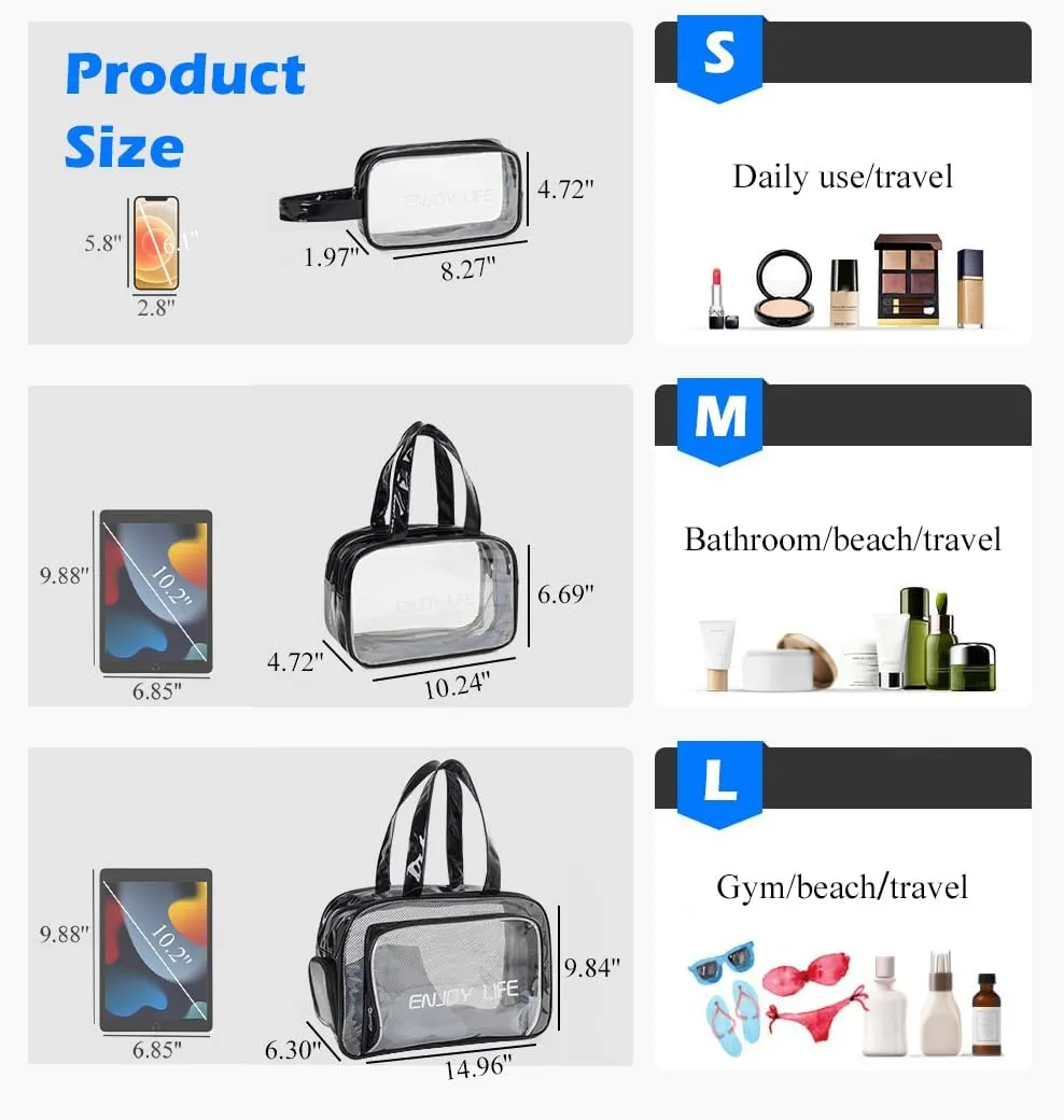 Travel Toiletry Bag, Portable Makeup Pouch, Transparent PVC Toiletry Organizer for Makeup Essentials (Champagne,S)
