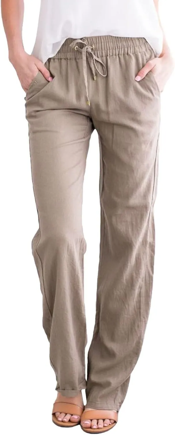 Trendy Dress Pants For Women 2024 Work Trouser High Waist Vintage Wide Leg Pants Comfy Linen Summer Boho Sweatpant