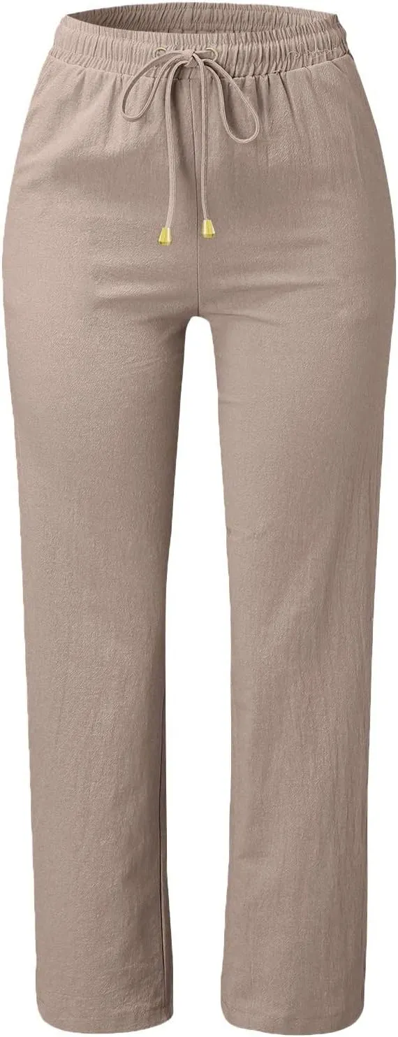 Trendy Dress Pants For Women 2024 Work Trouser High Waist Vintage Wide Leg Pants Comfy Linen Summer Boho Sweatpant