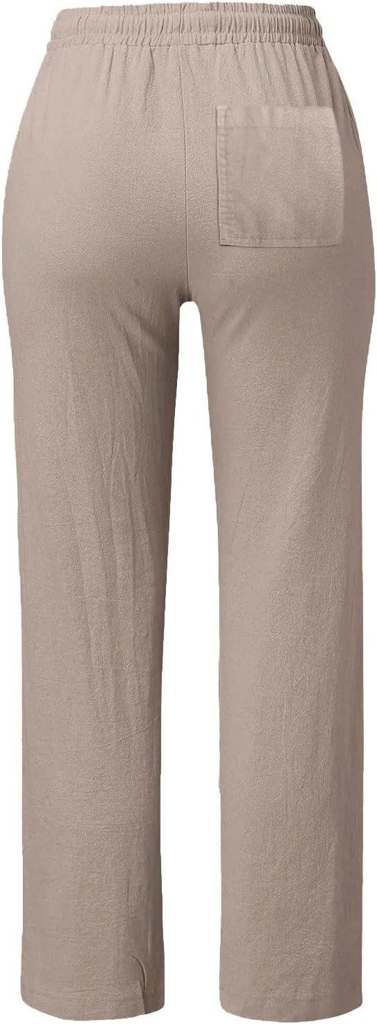 Trendy Dress Pants For Women 2024 Work Trouser High Waist Vintage Wide Leg Pants Comfy Linen Summer Boho Sweatpant