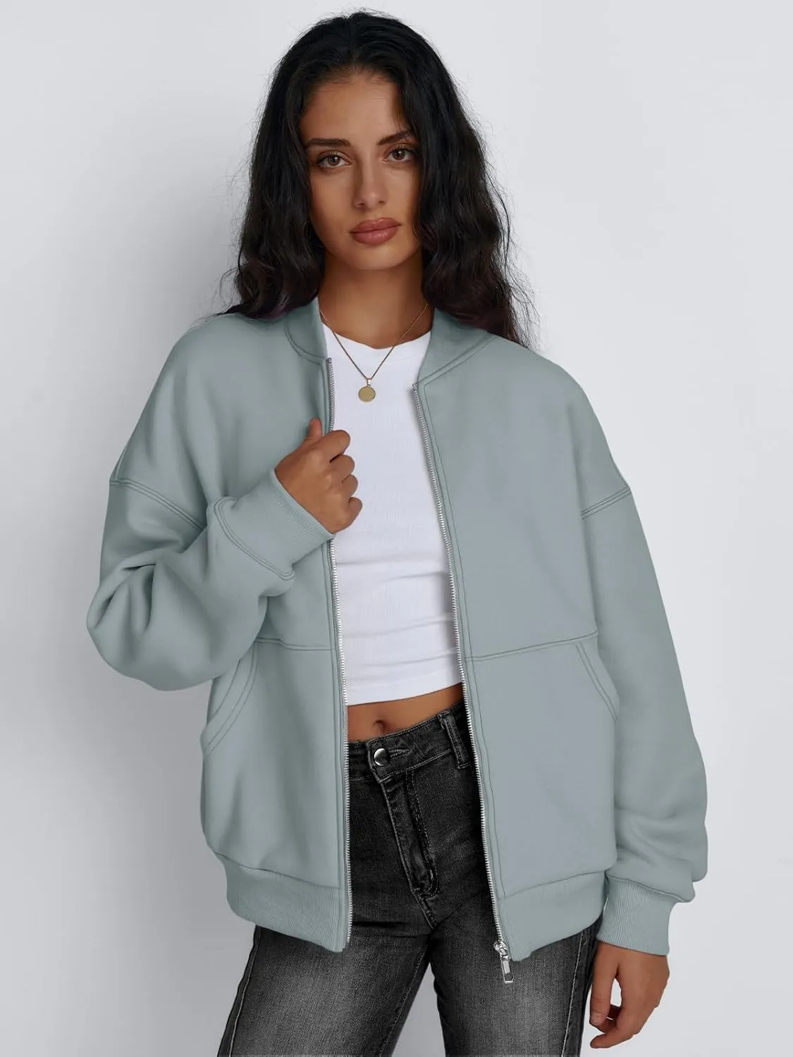 Trendy Queen Womens Zip Up Sweatshirts Jackets Oversized Fall Outfits Winter Clothes Hoodies with Pockets Y2k 2025 Fashion