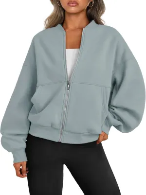 Trendy Queen Womens Zip Up Sweatshirts Jackets Oversized Fall Outfits Winter Clothes Hoodies with Pockets Y2k 2025 Fashion