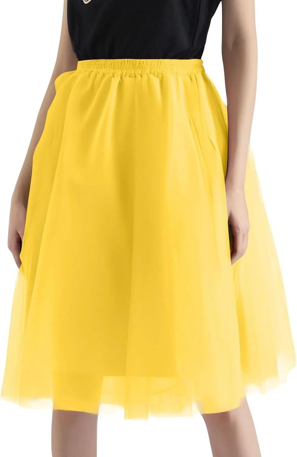 Tulle Skirts for Women Midi A Line Skirt Layered Skorts Elastic High Waisted Tutu Skirt for Prom Party
