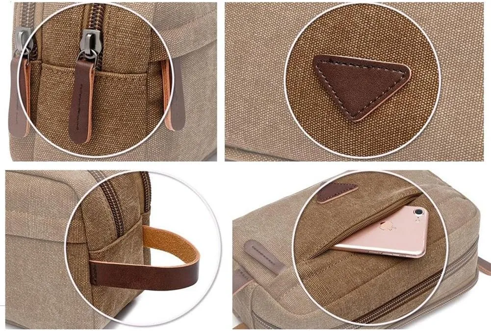 Tumecos Mens Toiletry Bag Leather Waxed Canvas Shaving Dopp Kit Travel Accessories Organizer Bag