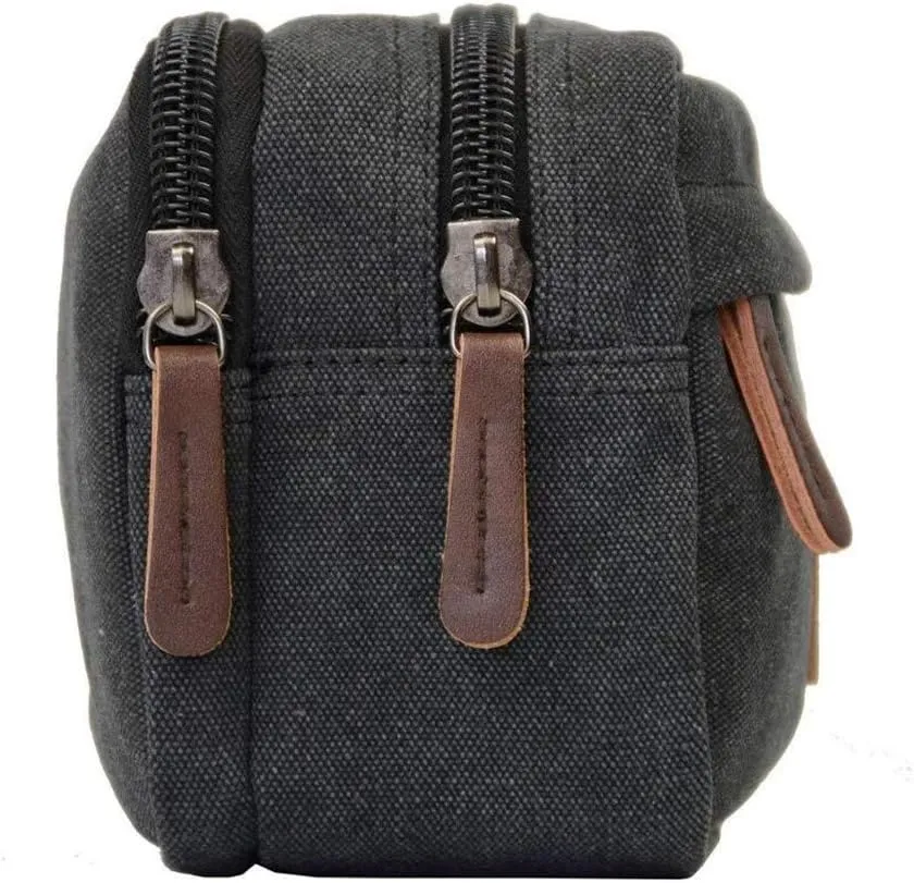 Tumecos Mens Toiletry Bag Leather Waxed Canvas Shaving Dopp Kit Travel Accessories Organizer Bag