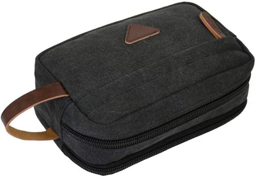 Tumecos Mens Toiletry Bag Leather Waxed Canvas Shaving Dopp Kit Travel Accessories Organizer Bag