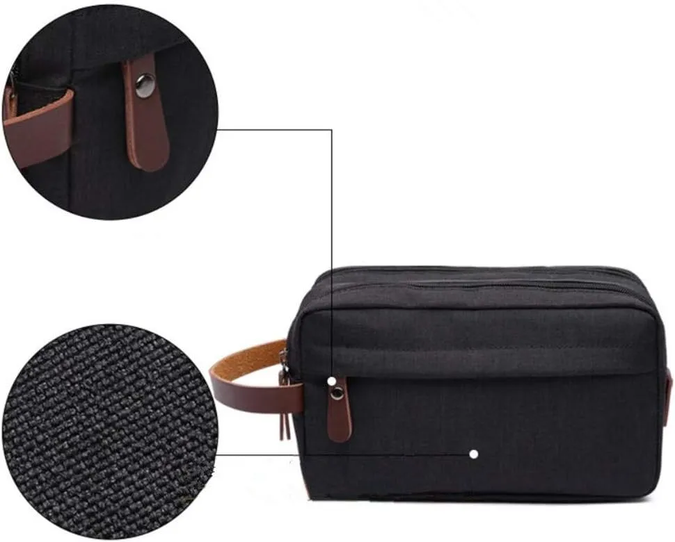Tumecos Mens Toiletry Bag Leather Waxed Canvas Shaving Dopp Kit Travel Accessories Organizer Bag