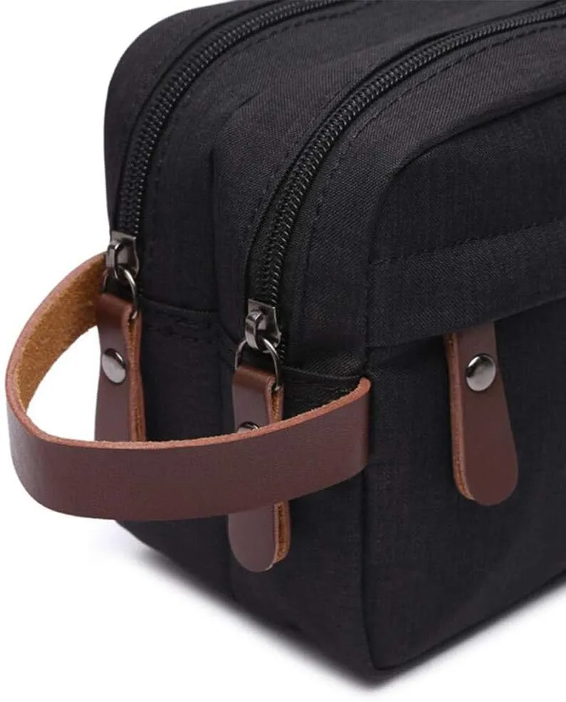 Tumecos Mens Toiletry Bag Leather Waxed Canvas Shaving Dopp Kit Travel Accessories Organizer Bag