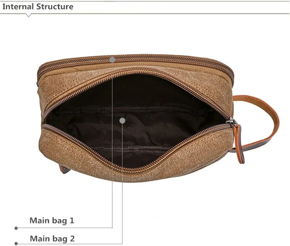 Tumecos Mens Toiletry Bag Leather Waxed Canvas Shaving Dopp Kit Travel Accessories Organizer Bag