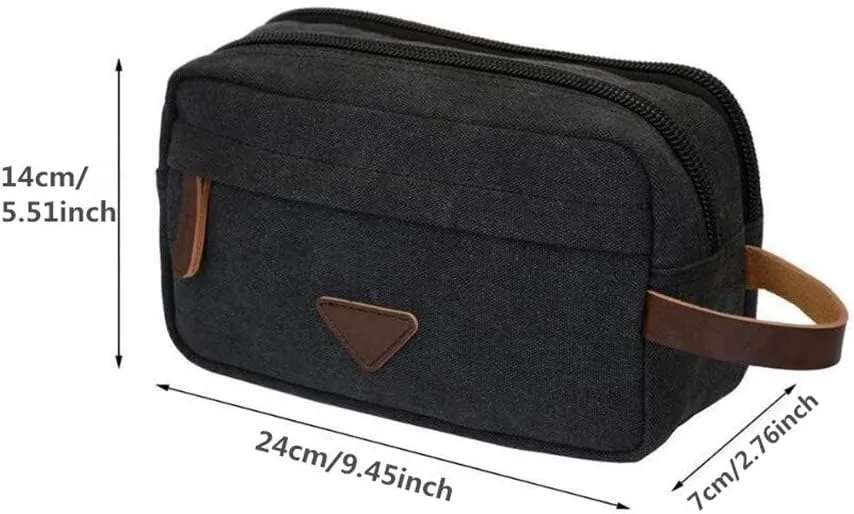 Tumecos Mens Toiletry Bag Leather Waxed Canvas Shaving Dopp Kit Travel Accessories Organizer Bag