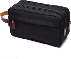 Tumecos Mens Toiletry Bag Leather Waxed Canvas Shaving Dopp Kit Travel Accessories Organizer Bag