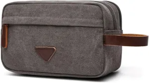 Tumecos Mens Toiletry Bag Leather Waxed Canvas Shaving Dopp Kit Travel Accessories Organizer Bag