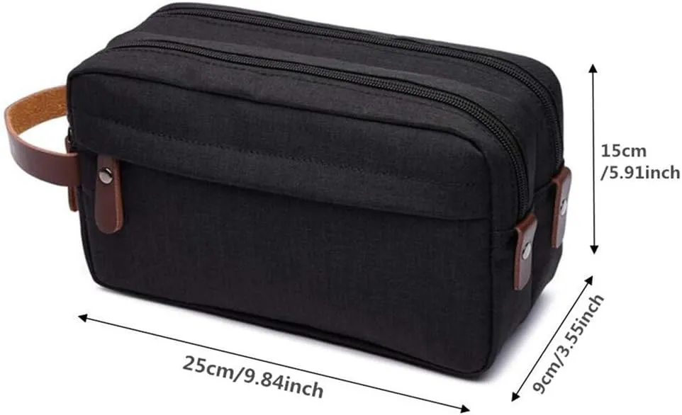 Tumecos Mens Toiletry Bag Leather Waxed Canvas Shaving Dopp Kit Travel Accessories Organizer Bag