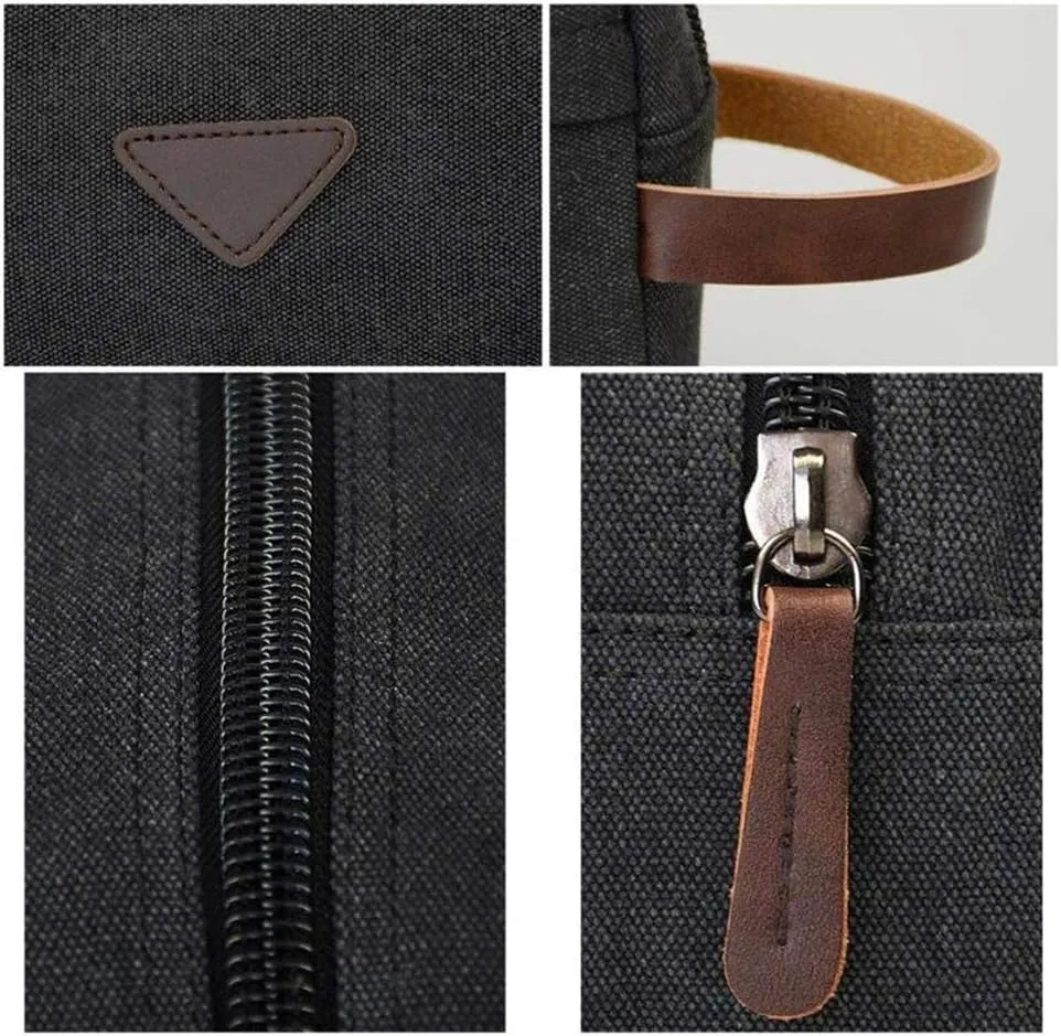 Tumecos Mens Toiletry Bag Leather Waxed Canvas Shaving Dopp Kit Travel Accessories Organizer Bag