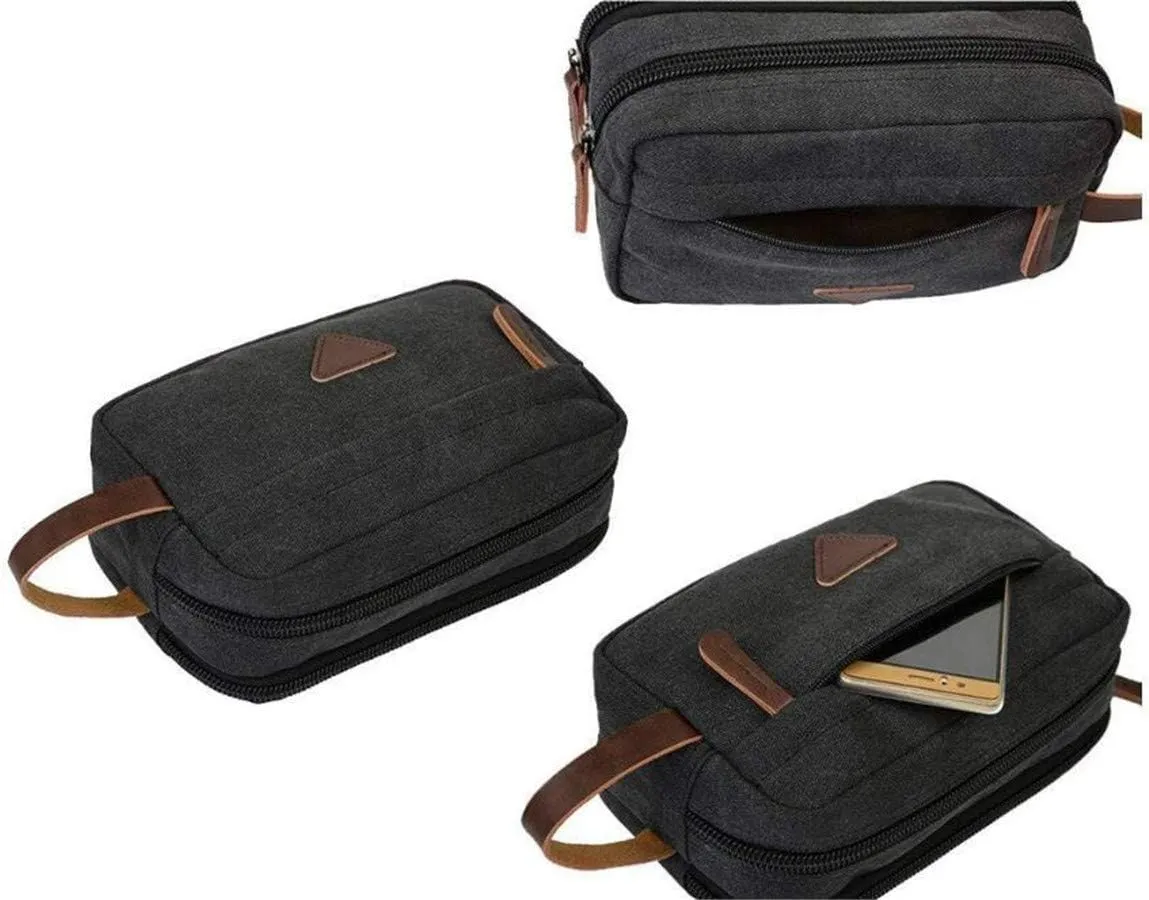 Tumecos Mens Toiletry Bag Leather Waxed Canvas Shaving Dopp Kit Travel Accessories Organizer Bag