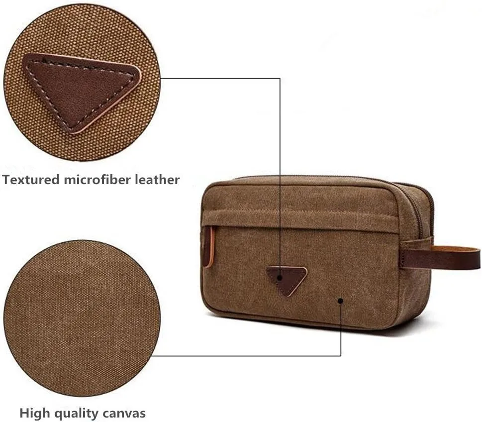 Tumecos Mens Toiletry Bag Leather Waxed Canvas Shaving Dopp Kit Travel Accessories Organizer Bag