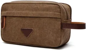 Tumecos Mens Toiletry Bag Leather Waxed Canvas Shaving Dopp Kit Travel Accessories Organizer Bag