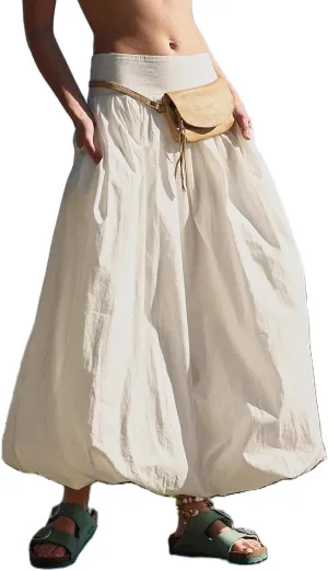 UAURORAO Women Y2K Bubble Maxi Skirts High Waist Ruffle Hem Pleated Long Skirts A Line Midi Dress Summer Streetwear