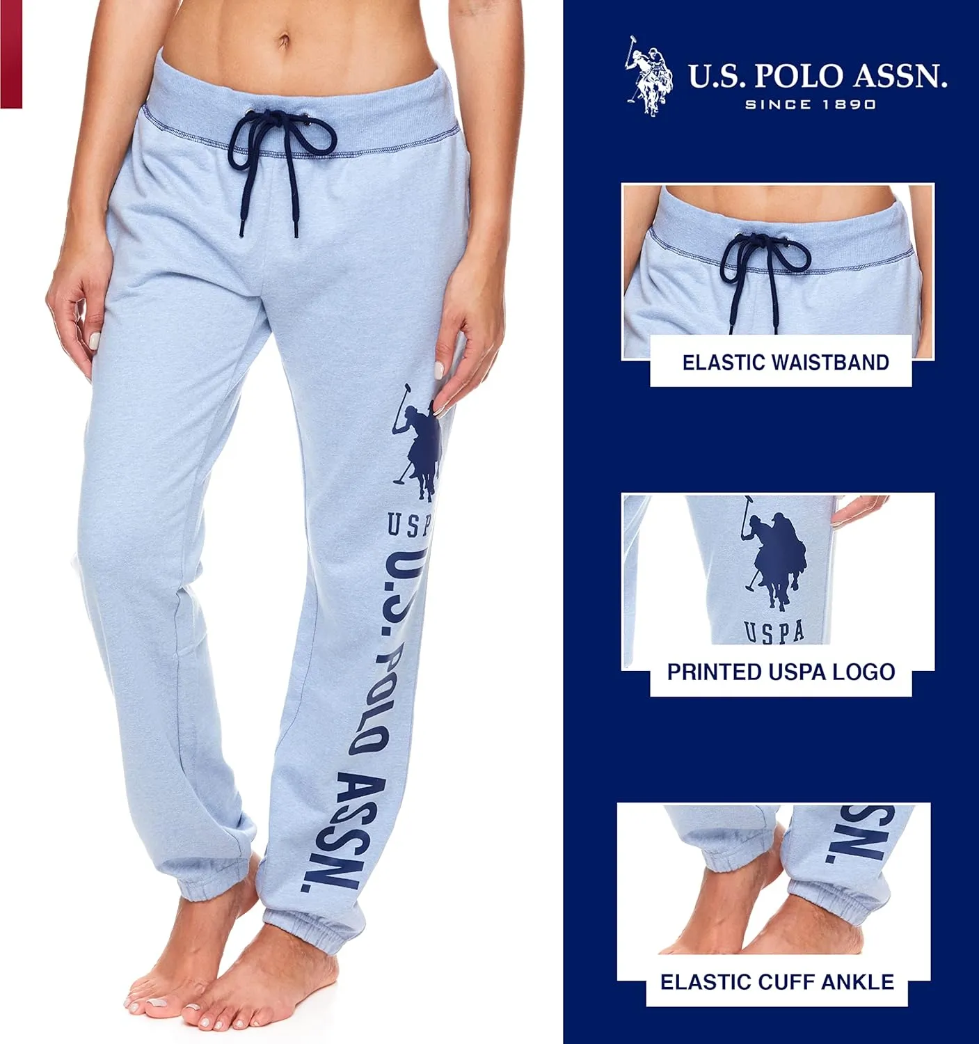 U.S. Polo Assn. Womens Sweatpants - Women Joggers Sweats with Logo Print - French Terry Poly-Cotton
