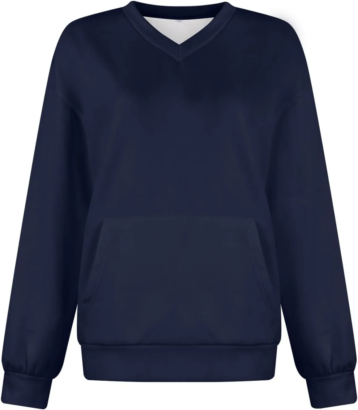 V Neck Sweatshirt Women Fleece Linen Cute Sweatshirts No Hood Comfy Oversized Hoodie with Pockets Winter Sweaters