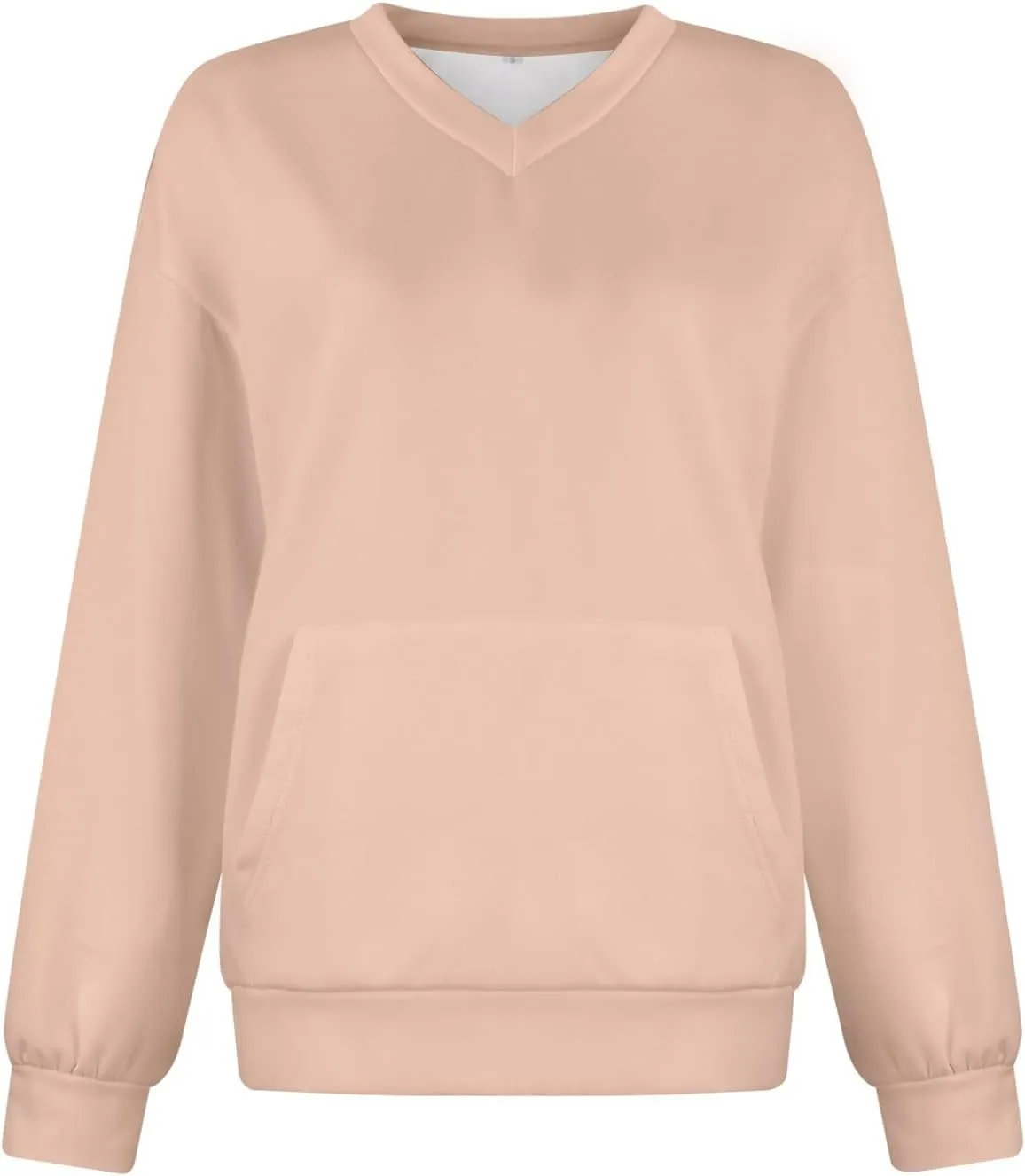 V Neck Sweatshirt Women Fleece Linen Cute Sweatshirts No Hood Comfy Oversized Hoodie with Pockets Winter Sweaters