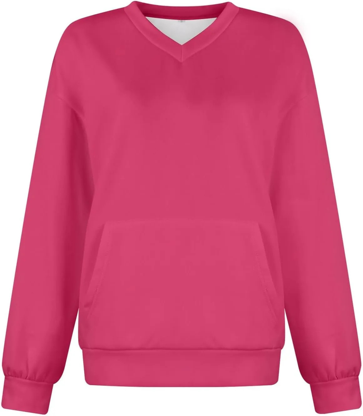 V Neck Sweatshirt Women Fleece Linen Cute Sweatshirts No Hood Comfy Oversized Hoodie with Pockets Winter Sweaters