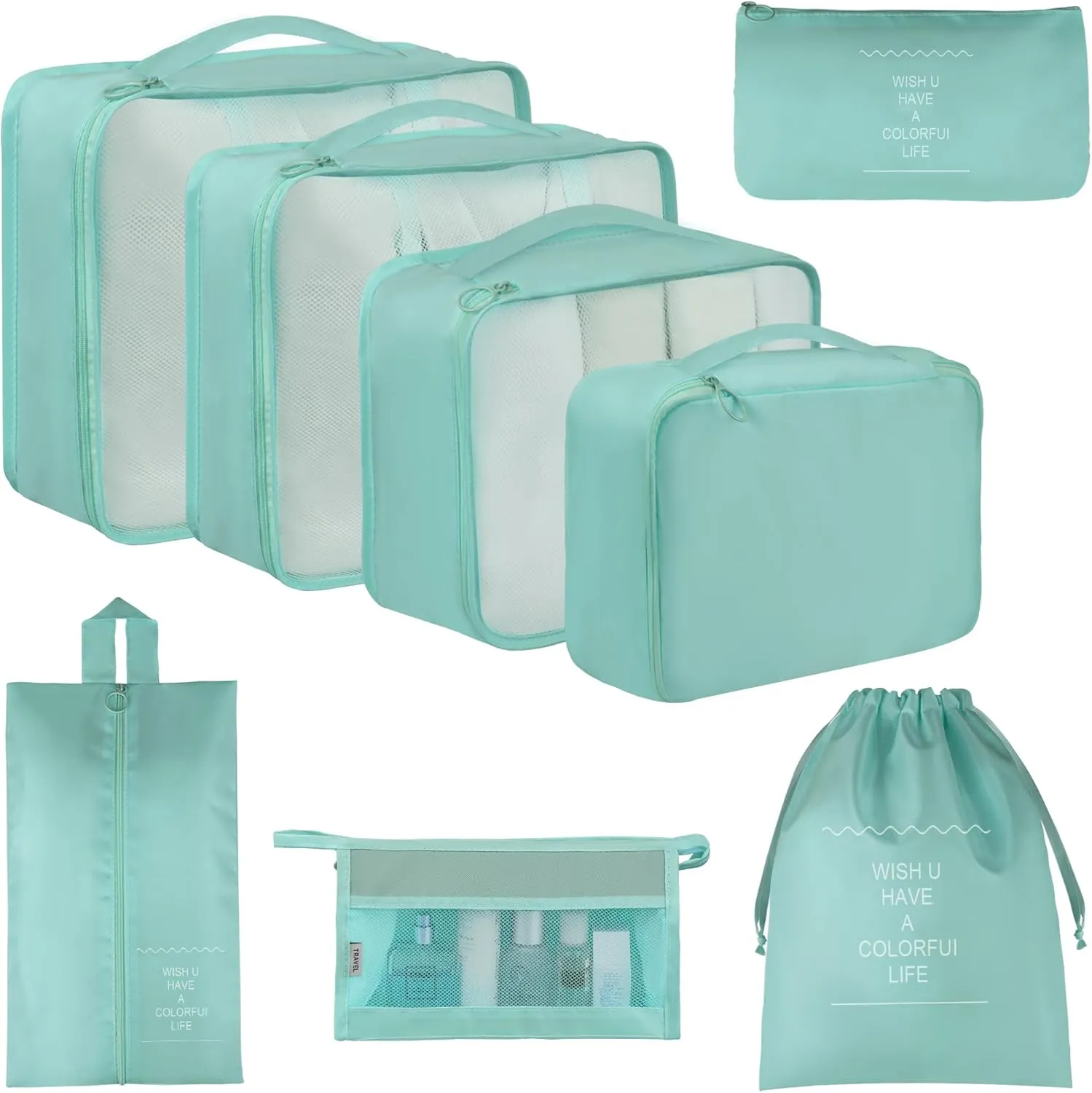 Vercord 8 Set Travel Packing Pods Luggage Organizers Cubes with Laundry Bags Accessories
