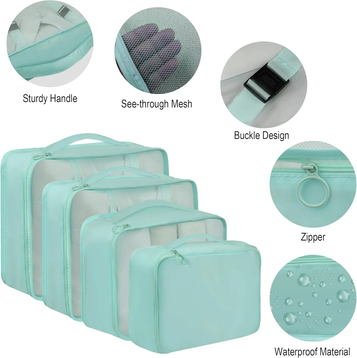 Vercord 8 Set Travel Packing Pods Luggage Organizers Cubes with Laundry Bags Accessories