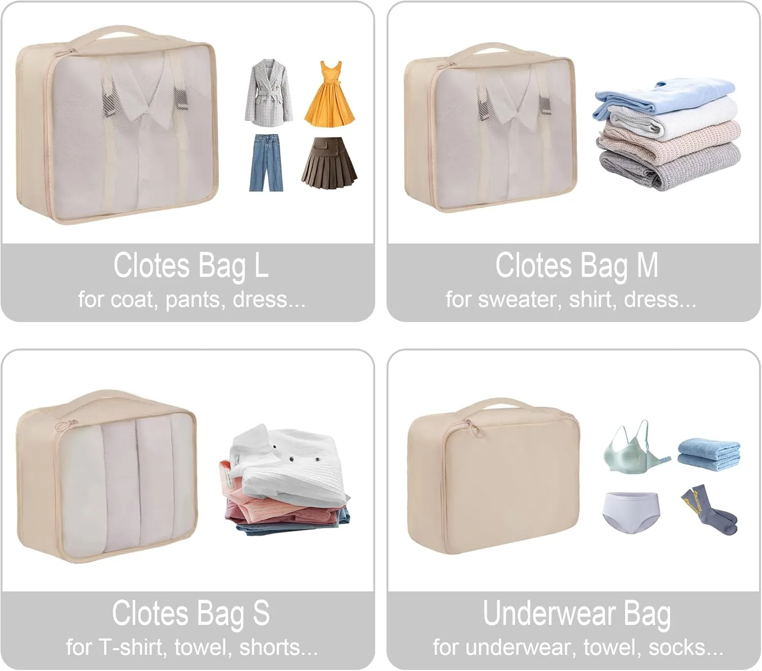 Vercord 8 Set Travel Packing Pods Luggage Organizers Cubes with Laundry Bags Accessories