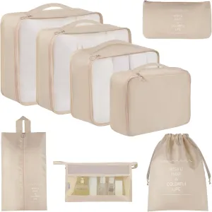 Vercord 8 Set Travel Packing Pods Luggage Organizers Cubes with Laundry Bags Accessories
