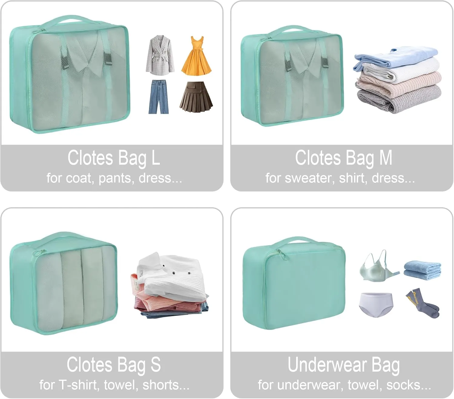 Vercord 8 Set Travel Packing Pods Luggage Organizers Cubes with Laundry Bags Accessories