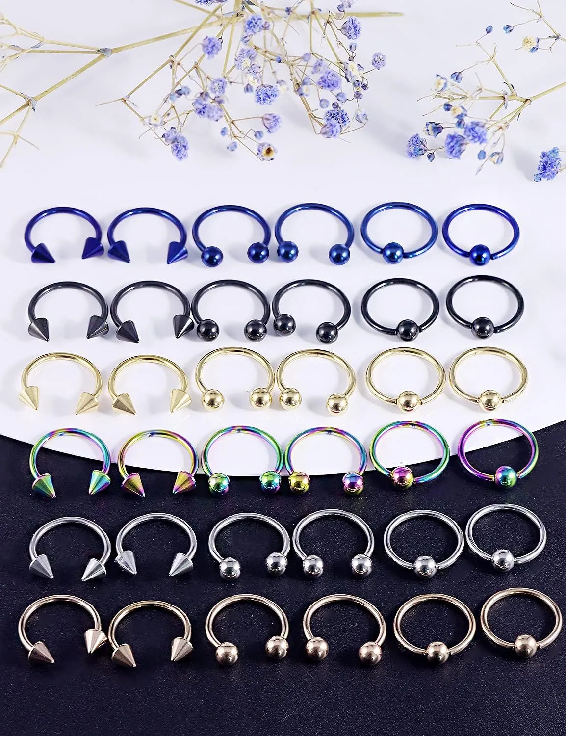 Vsnnsns 12G & 16G Septum Rings - Surgical Steel Septum Piercing Jewelry Horseshoe & Snake Bite Rings, Daith Rook Earrings for Women & Men