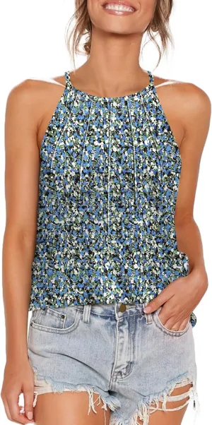 WEESO Womens Tank Tops Dressy Casual Pleated Halter Camisole Tops Summer Outfits Sleeveless Fashion 2025