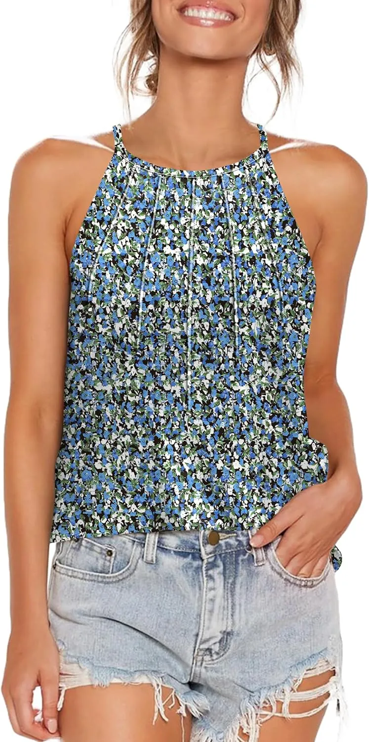 WEESO Womens Tank Tops Dressy Casual Pleated Halter Camisole Tops Summer Outfits Sleeveless Fashion 2025